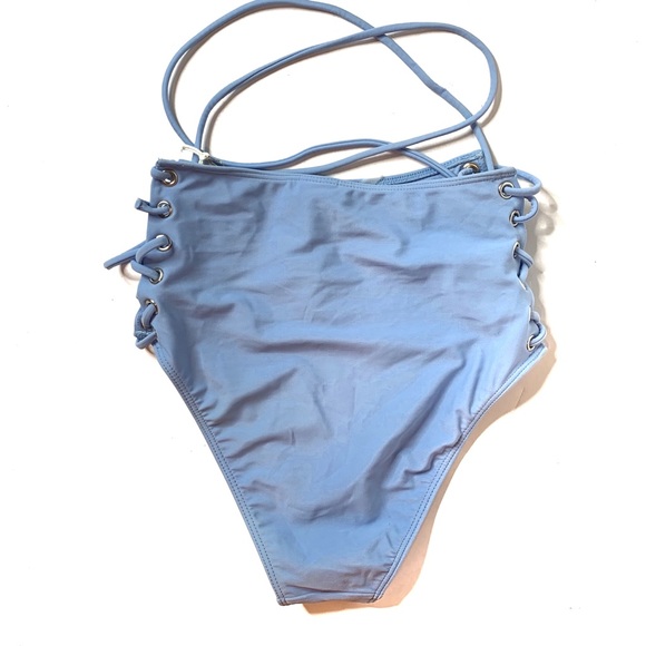 FOREVER 21 HIGH WAISTED BIKINI BOTTOM BLUE LARGE - Picture 3 of 6